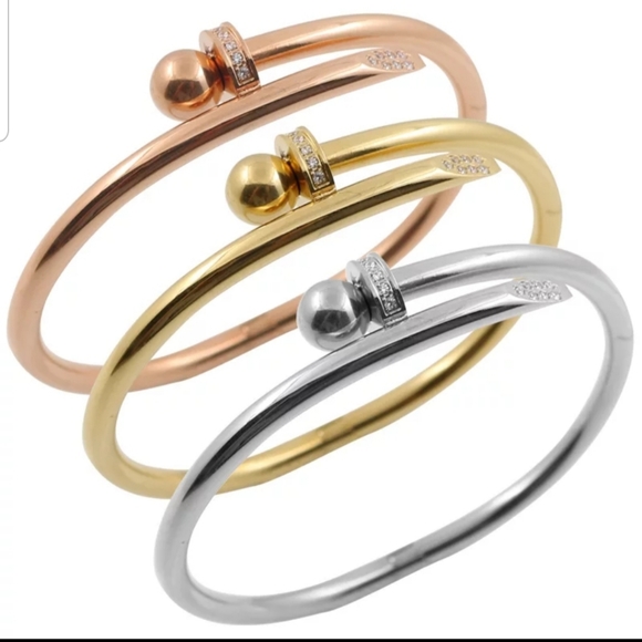 Nail Bracelet with Cubic Zirconia Stones Stainles - Picture 1 of 4